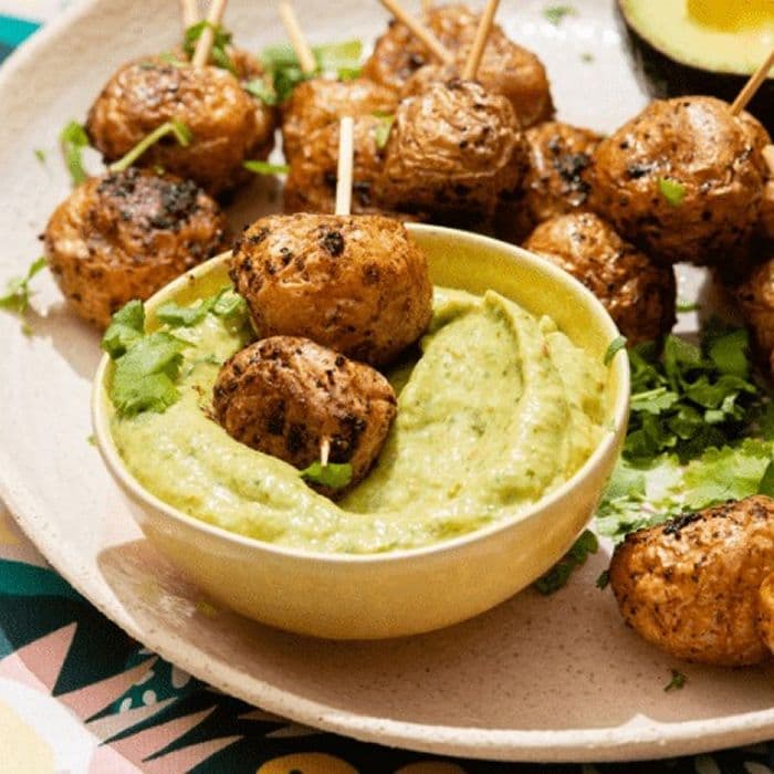 Avocado dip with new potatoes