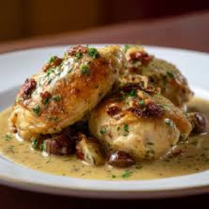 Roasted chicken with creamy walnut sauce